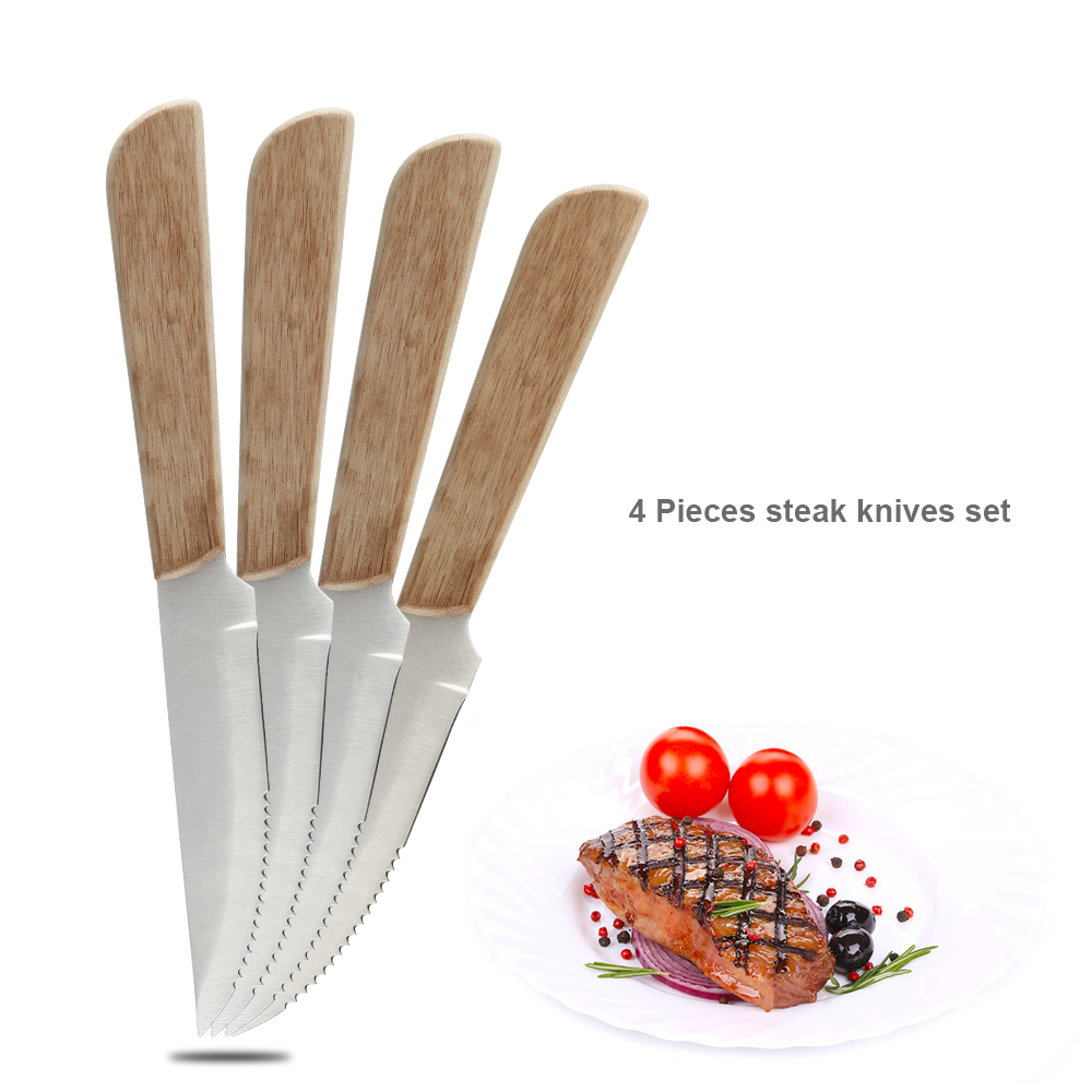 4 adet ahşap saplı biftek bıçağı seti