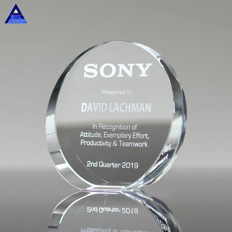 Glass Diamond Clear Award Trophy with 3D Laser Customized Exclusive Round Stand Shield Shape Crystal Paperweight