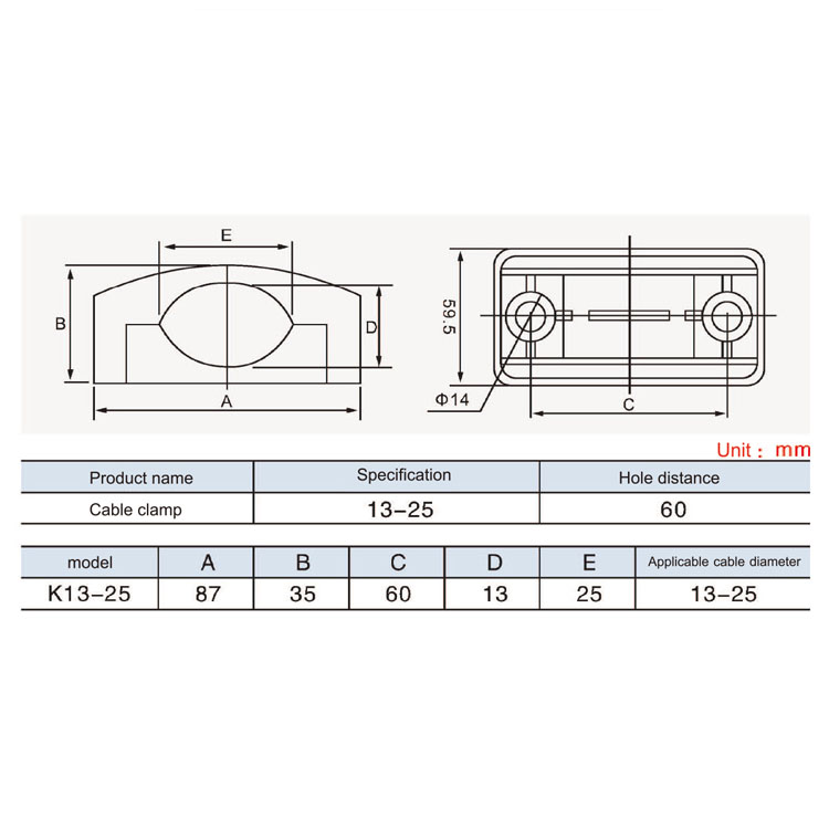 High voltage switch cabinet cable clamp plastic wire clip for switchgear cable mount K13-25