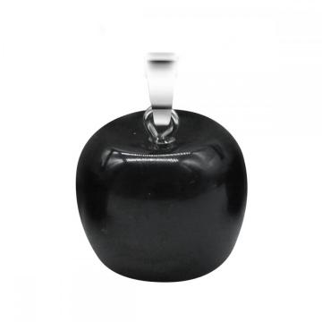 3D Black Obsidian Apple Pendant Necklace for Women Girls