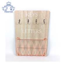 Wood Wall Mounted Mail Holder with Key hooks