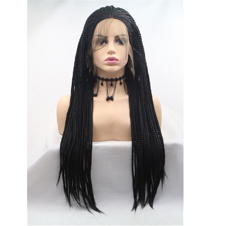 Box Braids Wig Lace Front Synthetic Hair With Natural Hairline Black