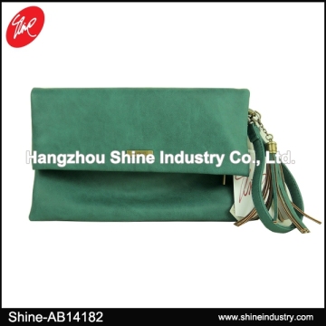 Green Suede Tassel Wristlet Clutch Bag