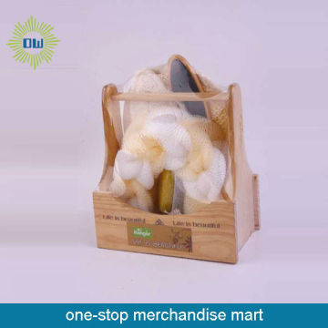 wood bath sponge set