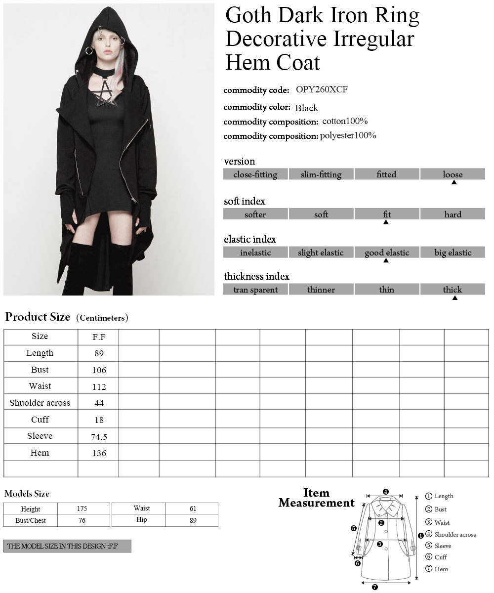 OPY-274 PUNK RAVE cotton hoodie coat jacket punk rave long wool coat for women