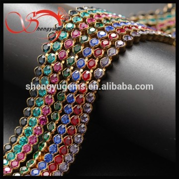 Factory Sale brass chain decorative 3mm colored round crystal stone chain