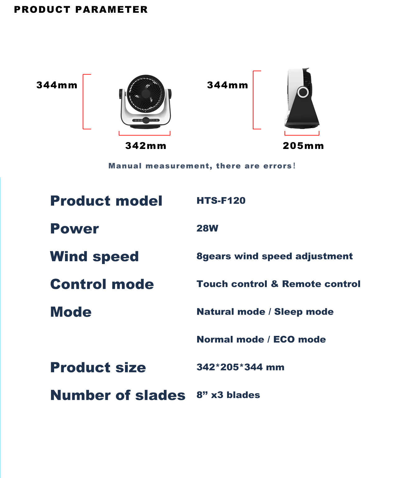 HTS-F120 Circulator Fan specification HTS-F120 Circulator Fan specification