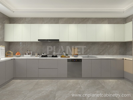 Modern design custom pvc two tone kitchen cabinet