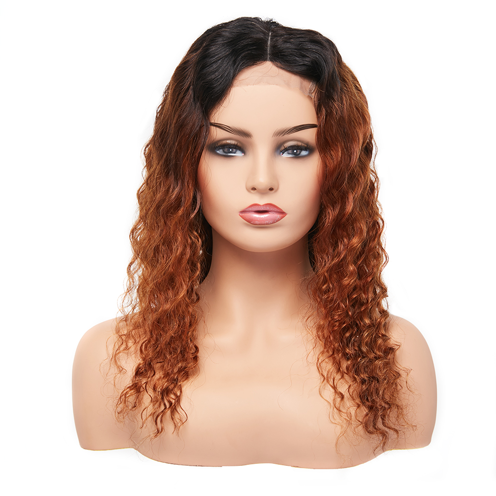 Best Quality Virgin Deep Part Dark Root Indian Ombre Dark Brown Deep Wave Lace Front Wigs