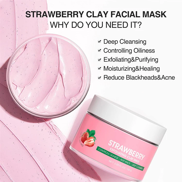 Deep Pore Cleansing Healing & Hydrating Exfoliating Strawberry Facial Clay Mask