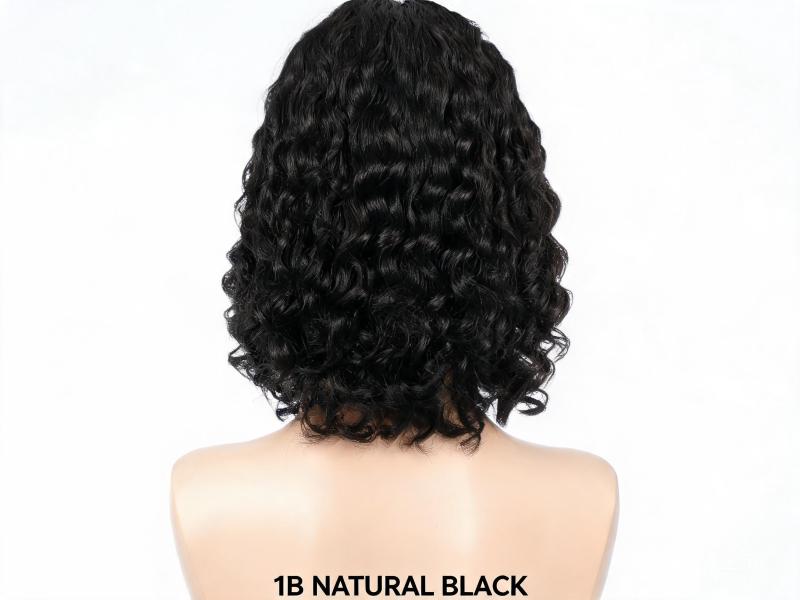 Natural Black Curly Bob Wig Lace Front Human Hair