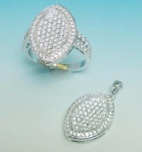 Sterling Silver Jewelry, CZ Crystal 925 Sterling Silver Jewelry Wholesale, Sterling Silver Jewelry Set Pendant And Ring PT90091