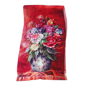Silk scarf in nice touching, hand hemming, made of 100% silk, OEM orders are welcome