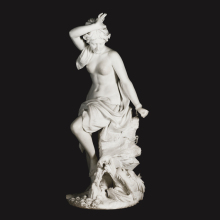 Greek female naked sitting woman white stone girl outdoor statue with dogz