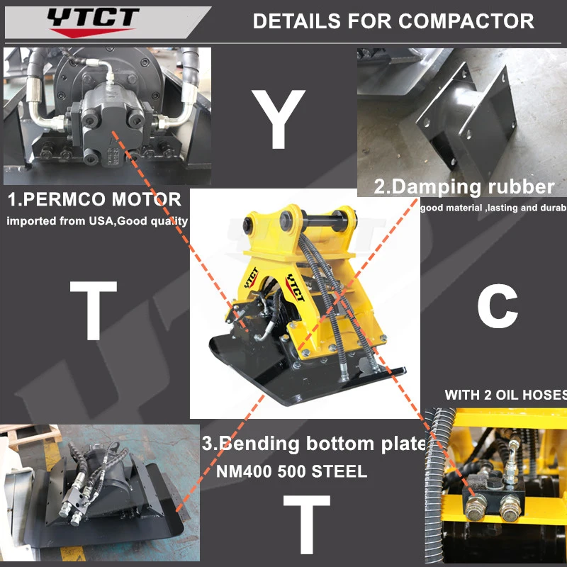 Mini Road Compactor Ytct Hydraulic Soil Vibrating Mini Excavator Compactor