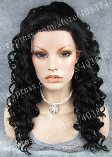 Wholesale Spring Curly Jet black hair Synthetic Lace Front Wigs Cinderella Wigs