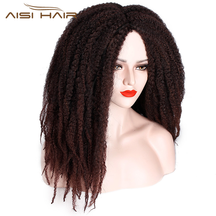 Aisi Hair Synthetic Afro Kinky Curly Hair Braided Long Wigs Dark Brown Marley Braiding Hair Wig for Black Women