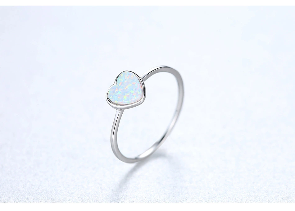 Fashion Heart 925 Sterling Silver Opal Rings