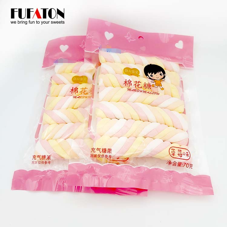 Fruit flavored colorful long twist marshmallow candy halal