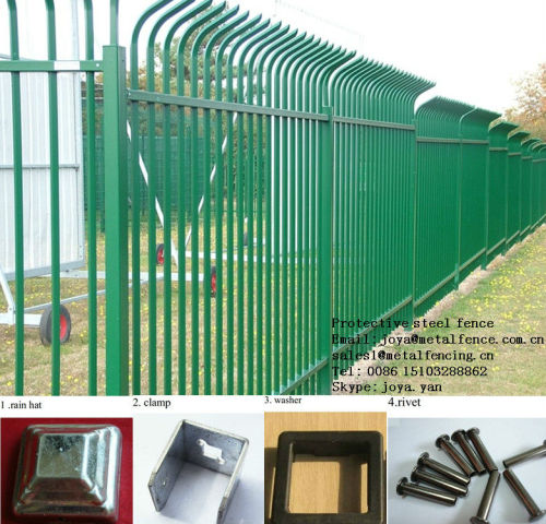 Colourful powder painted steel tube palisade protective farm fence