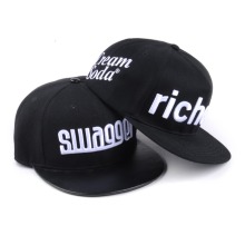 Flat brim hip hop embroidery black snapback cap