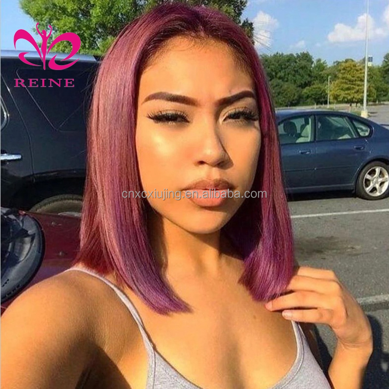 180%  99J Burgundy 4*4 closure  Colored Wigs Brazilian Hair Wigs For Women Short Bob Wig Lace Closure Hair  Bob