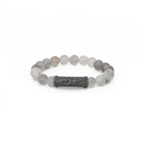 Monili di modo 8mm Natural Stone Agate Bead Black Bracciale con perle di acciaio inossidabile