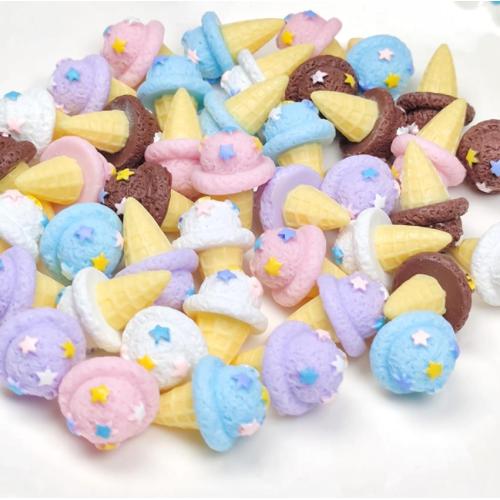 Popular 3D Kawaii Cute Food Resin Cabochons Sweet Ice Cream Cone Embelishment Craft For Jewelry Making