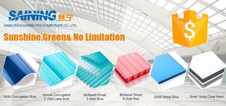 6mm double wall hollow polycarbonate plastic roofing sheet, twin wall hollow polycarbonate sheet with UV protection