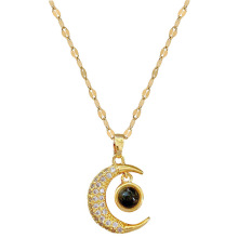 Women's Luxury Stainless Steel Diamond Crescent Moon Necklace