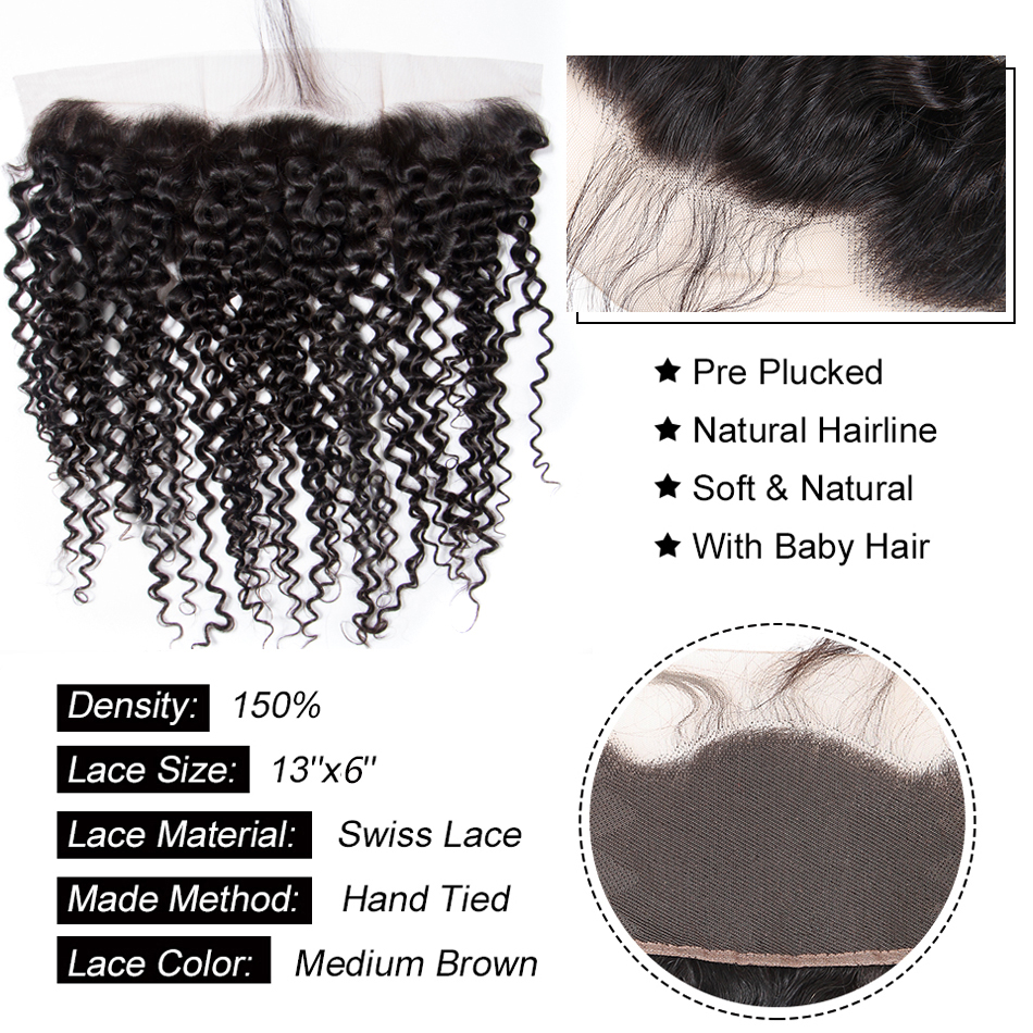 Nice Raw Virgin Hair Frontal Kinky Curly Wave Cheap Lace Frontal Human Hair 13x6 Transparent Lace Frontal