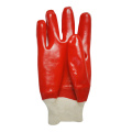 Red PVC dipped gloves smooth finish interlock liner