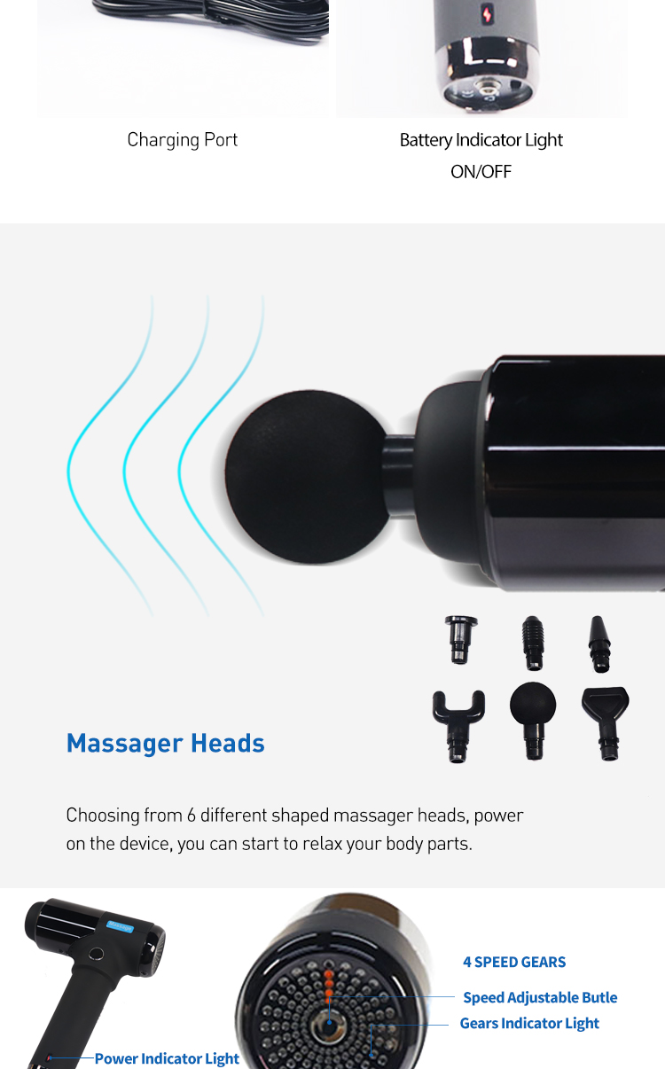 New massager aluminium alloy deep tissue percussion muscle adjustable high frequency massage gun muscle fascia gun