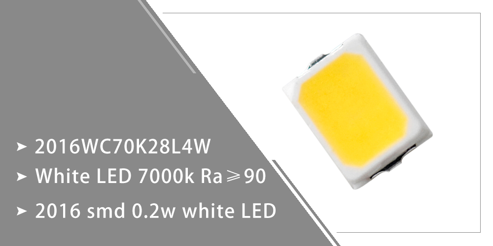 2016WC70K28L4W Ra90 LED 7000K-8000K SMD LED 60mA 2016 SMT Cool white LED