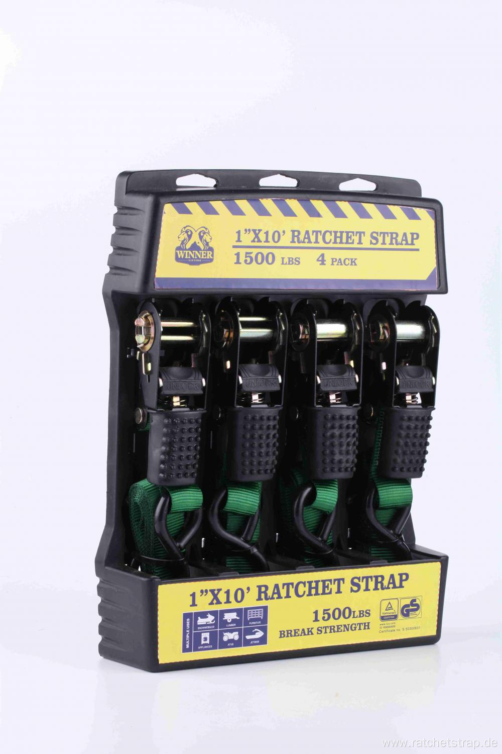 Special Plastic Package 4 Piece Ratchet Straps with Rubber Handle