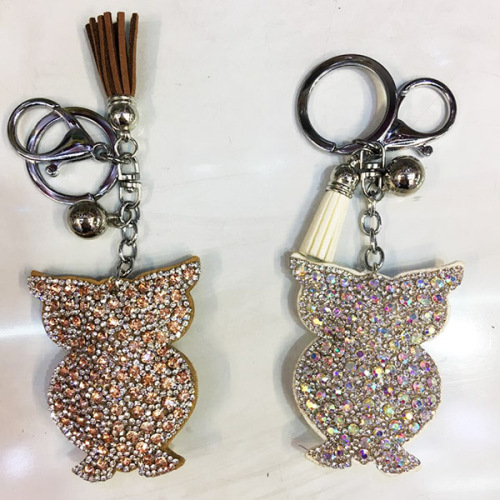 Zilver kleur voorjaar stijl Owl Keyring Velvet kwast sleutelhanger