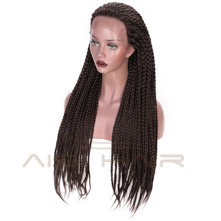 Aisi Hair Long Glueless Lace Front Wigs For Black Women Heat Resistant Braid Box Lace Front Three Braids Long Wigs