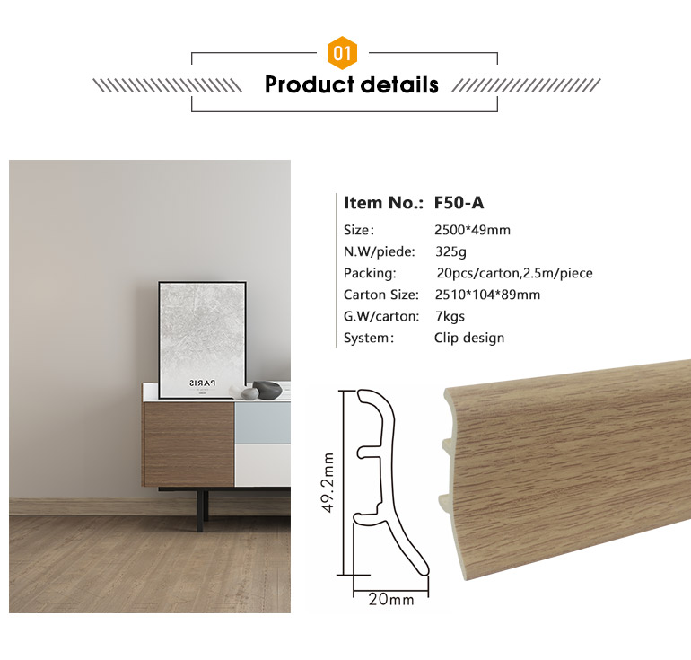 F50-A, plastic pvc plinth skirting for flooring tiles