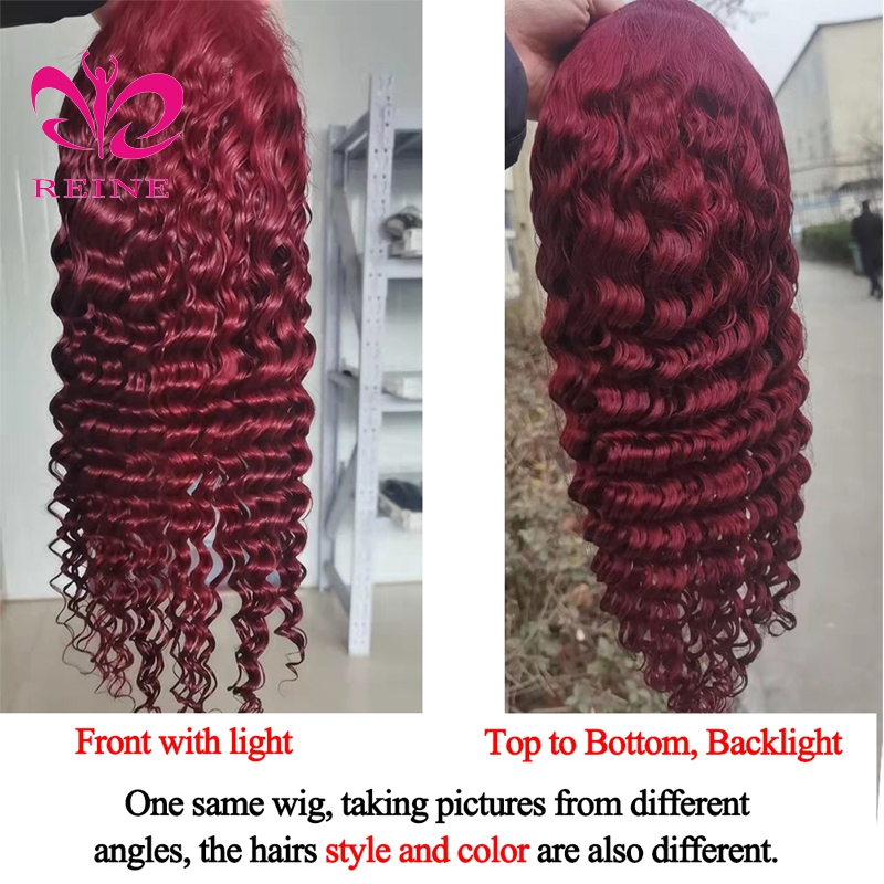 99J Colored Lace Front Human Hair Wigs Deep Wave Burgundy 13x4 HD Transparent Lace Frontal Wig Glueless Wine Red Wig For Women