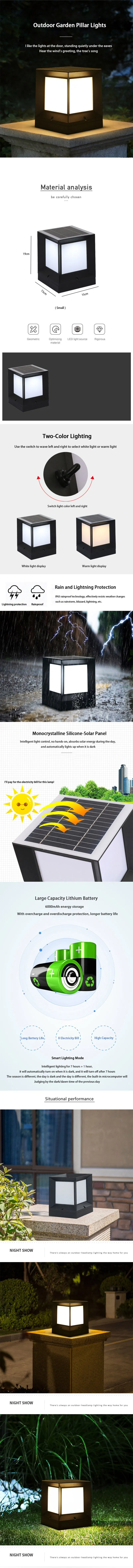Garden Outdoor Pillar Fence Stone Post Aluminum 3W LED Solar Gate Light