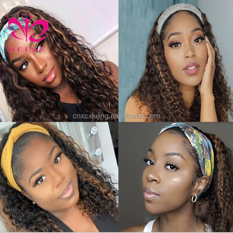 Peruvian  Curly Headband Wig P4-27,P4-30 Highlight Glueless Wigs for Black Women Ombre Honey Blonde Colored Human Hair Wigs Remy