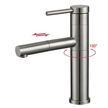 Stainless steel single hole 180-rotary pull-out basin faucet
