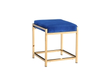 Luxurious Blue Velvet Stool with Stainless Steel Legs