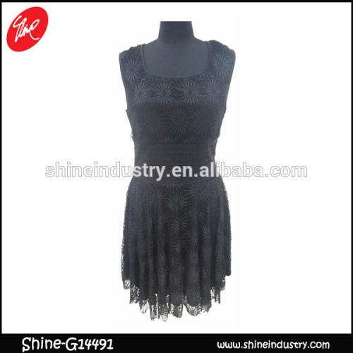 Hot black lace flower printing waist sleeveless women's skirt