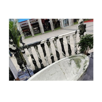 Green Marble Balcony Staircase Designs with Stone Balusters and Railings