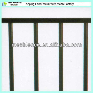 Flat top galvanised tubular steel fence in store