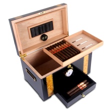 Custom Handmade High-Gloss Cedar Wooden Cabinet: Premium Cigar Storage Solution with Integrated Humidifier and Hygrometer
