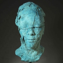 Abstract morden artwork bronze green face statue