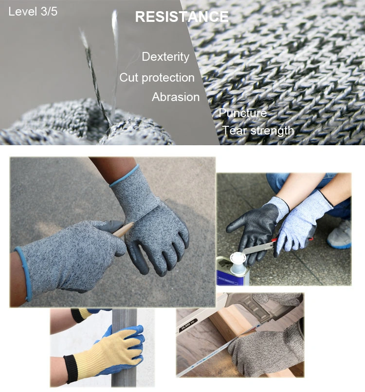 Gray PU Palm Dipped Cut Proof Protection Glove Ce 44c42