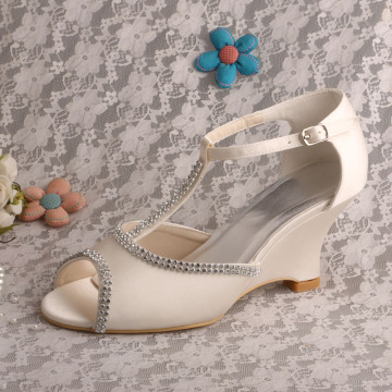 T-strap White Wedges for Wedding Sandals